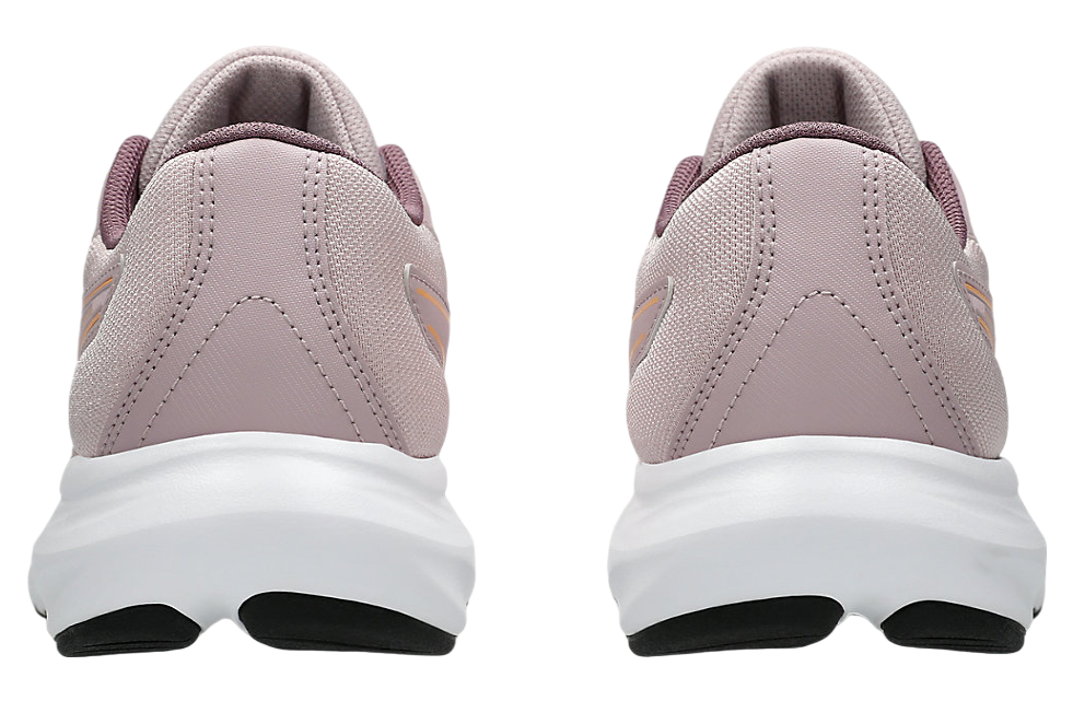 Rear view of girls running shoes showing heel counter, cushioned collar, and layered midsole
