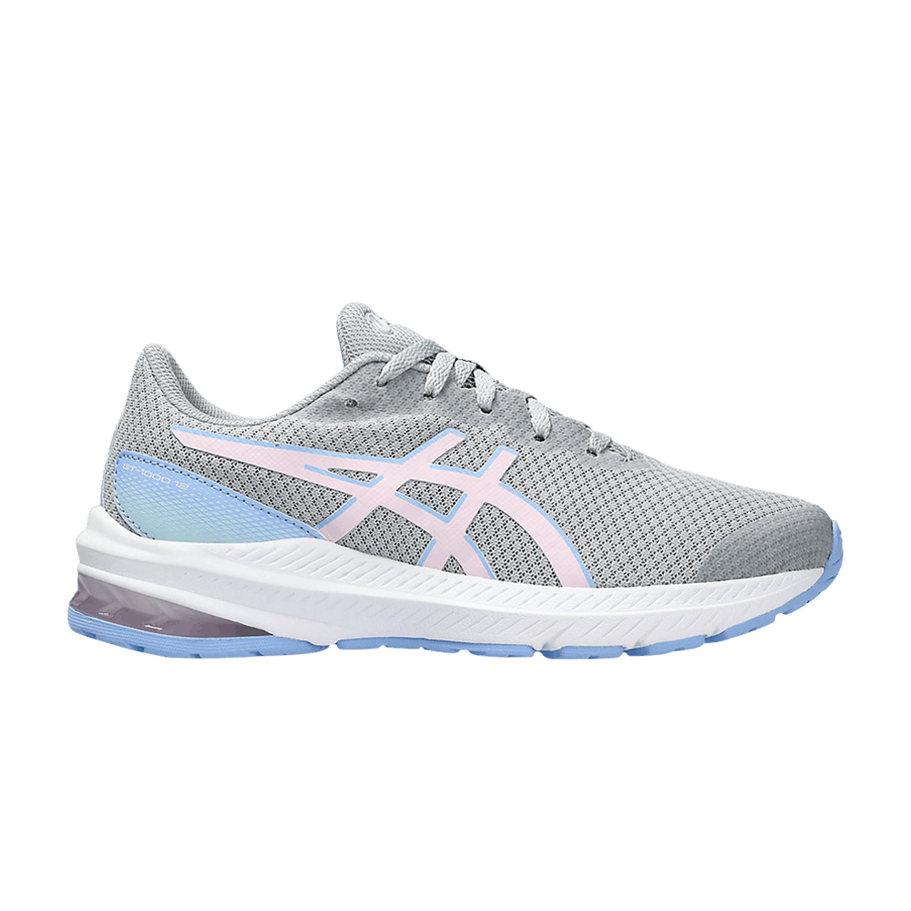 ASICS Girls GT-1000 12 GS running shoe with gray mesh upper and pink stripe logo