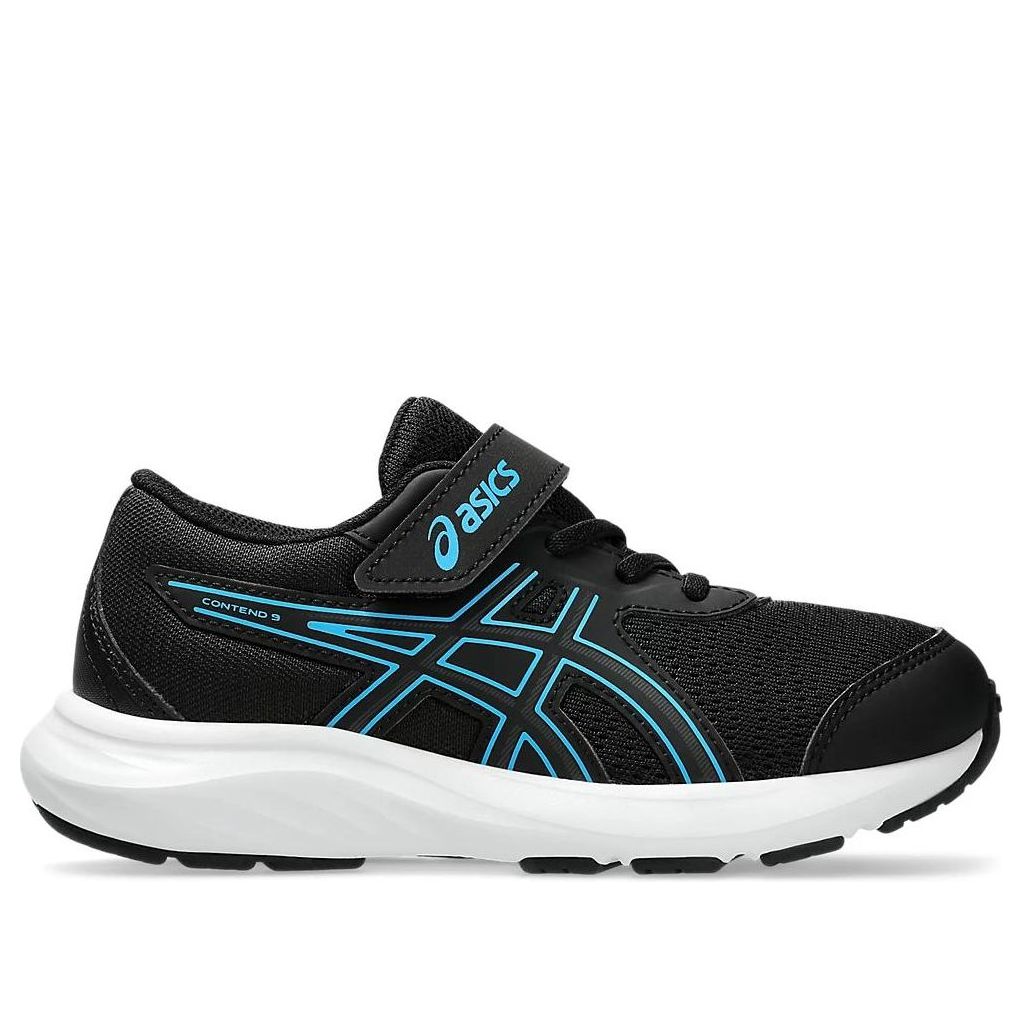 ASICS Contend 9 PS kids running shoe with velcro strap, lateral side view