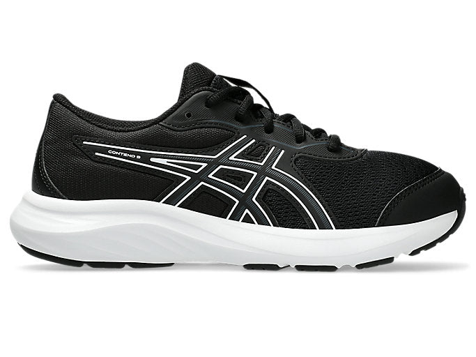 ASICS Contend 9 GS boys running shoe, lateral side view on white background