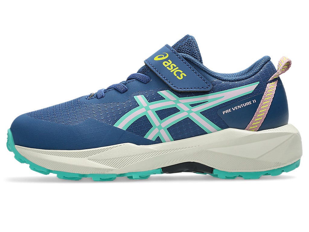 ASICS Pre Venture 11 PS kids trail running shoe with velcro strap, lateral view