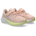 ASICS Kids GT-1000 13 PS running shoes with velcro strap and laces, pair angled view