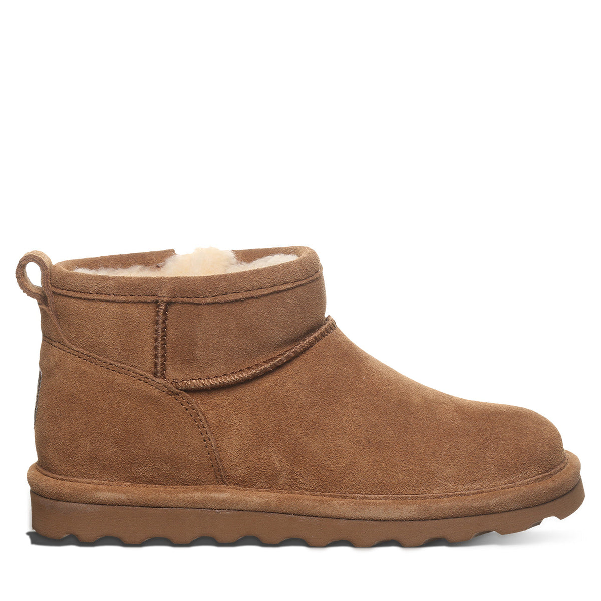 Bearpaw girls shorty ankle boot in tan suede with shearling lining and rubber sole