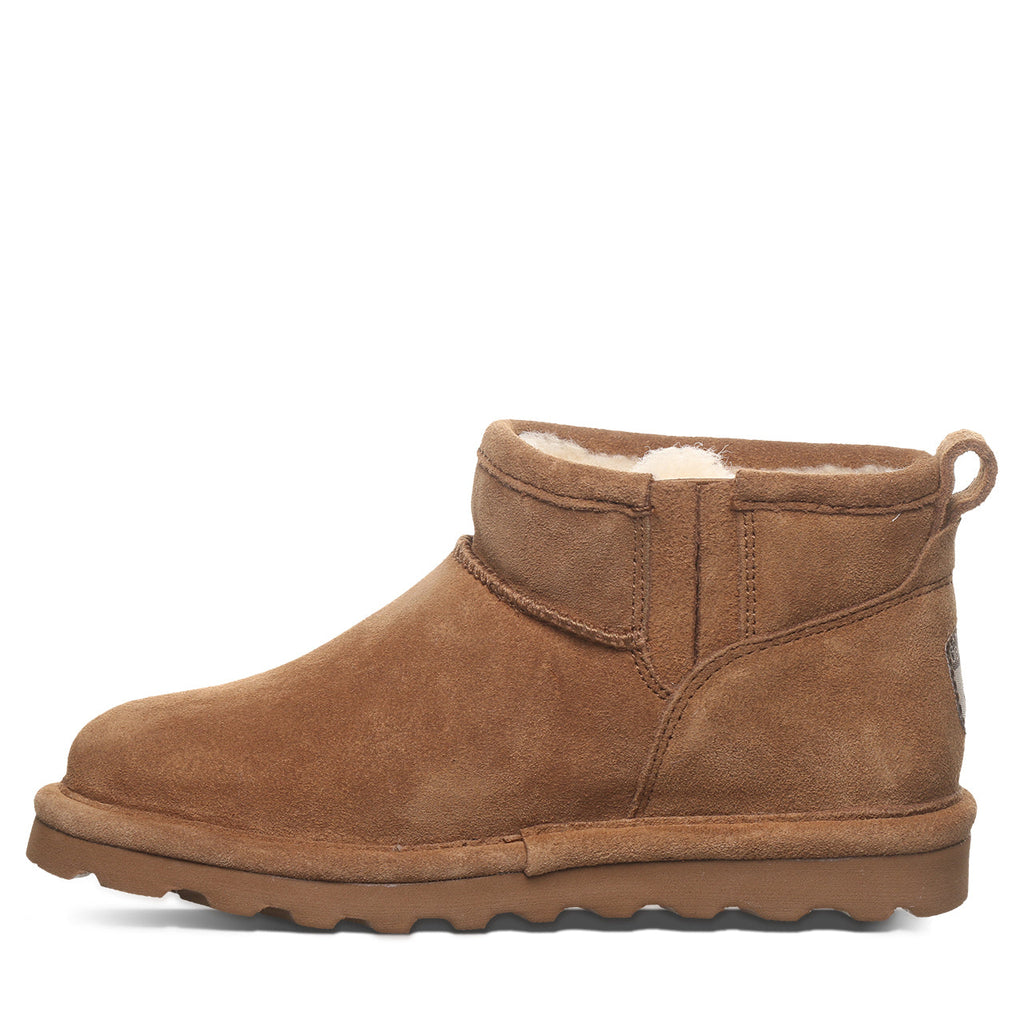 Bearpaw girls shorty ankle boot with shearling lining and elastic side panel