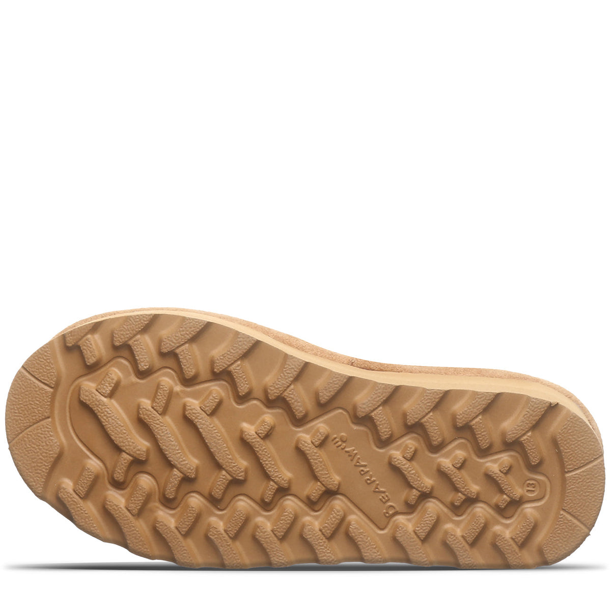 Bottom sole view of Bearpaw girls boot showing treaded rubber outsole with lug pattern