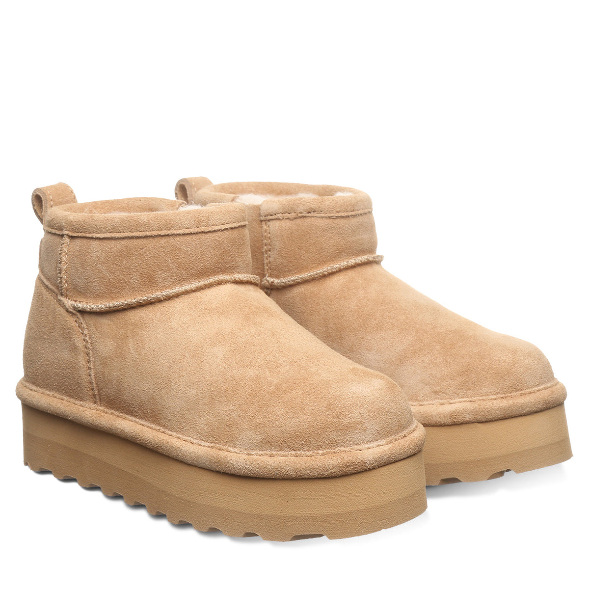 Girls platform shorty boot in suede with sherpa lining and chunky ridged sole, pair view