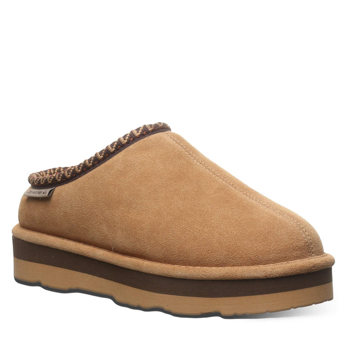 Bearpaw women's suede platform slip-on clog slipper with braided collar trim and chunky sole