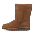 Bearpaw Elle Short boot in tan suede with shearling lining and rugged outsole, side view