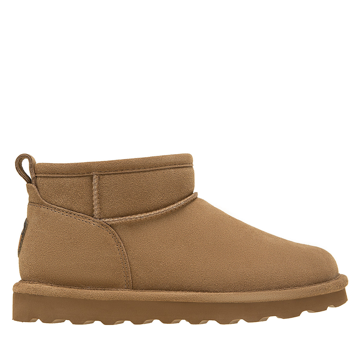 Bearpaw women's low-cut suede ankle boot with sherpa lining and rubber outsole