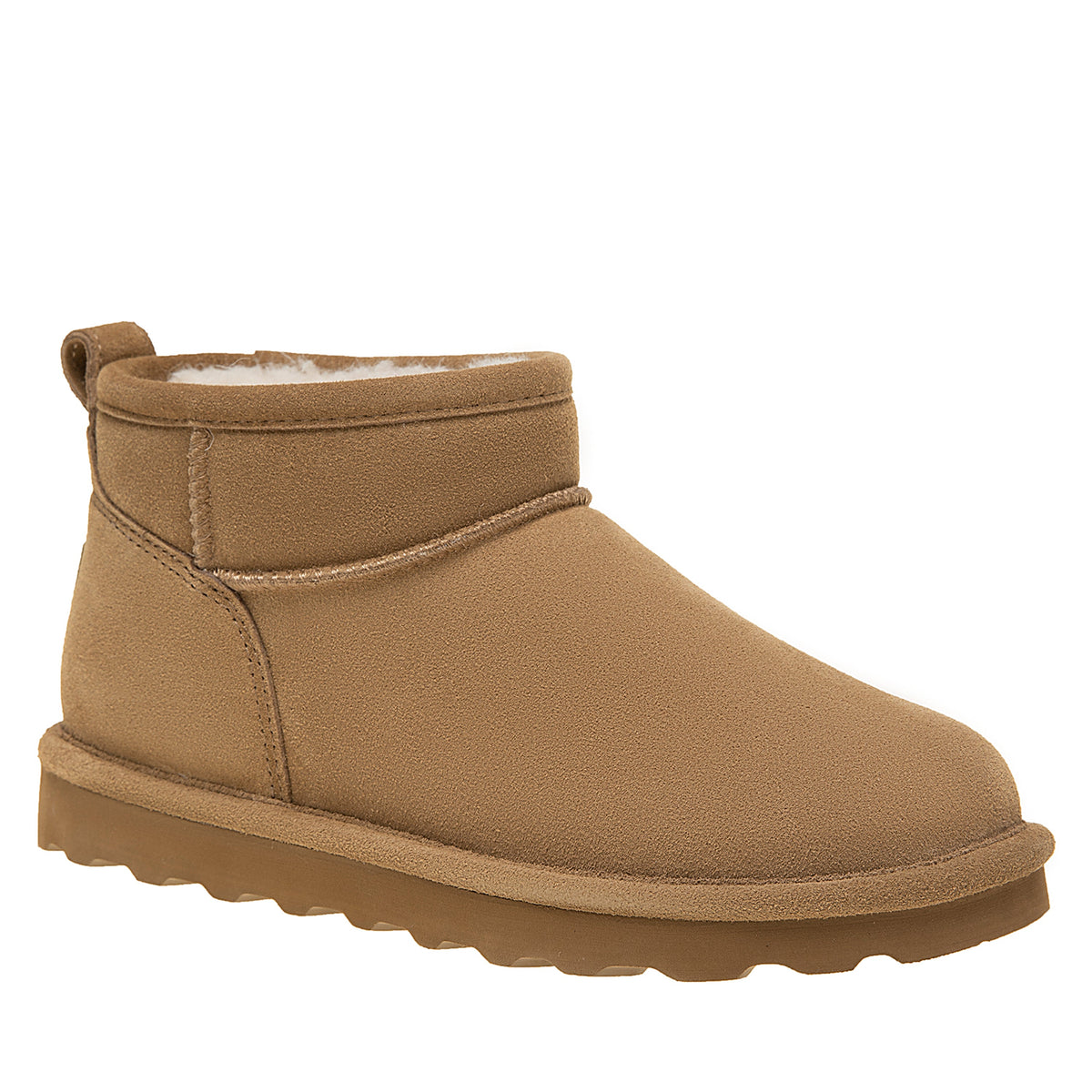 Bearpaw women's ultra-mini suede ankle boot with sherpa lining and rubber sole