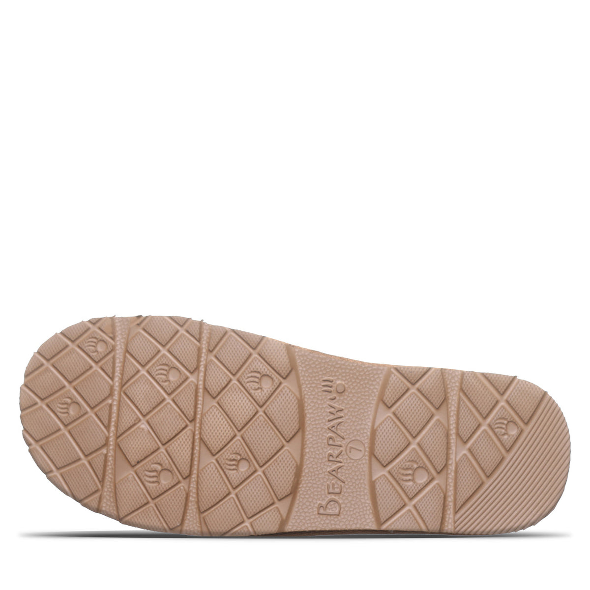 Bottom sole view of Bearpaw Tabitha women's shoe showing tread pattern and brand logo