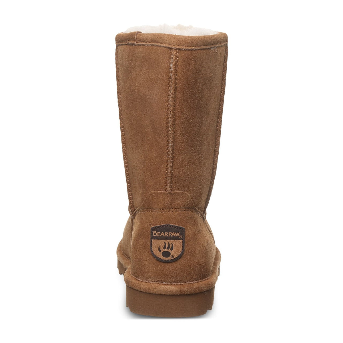 Bearpaw Elle Short boot rear view showing back seam and logo patch