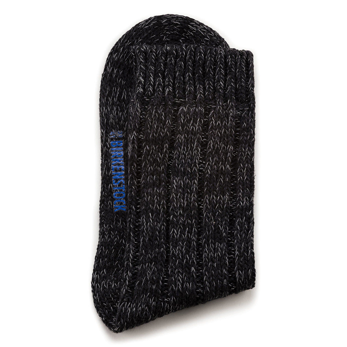 Folded Birkenstock knit cotton twist crew sock with blue logo label on side