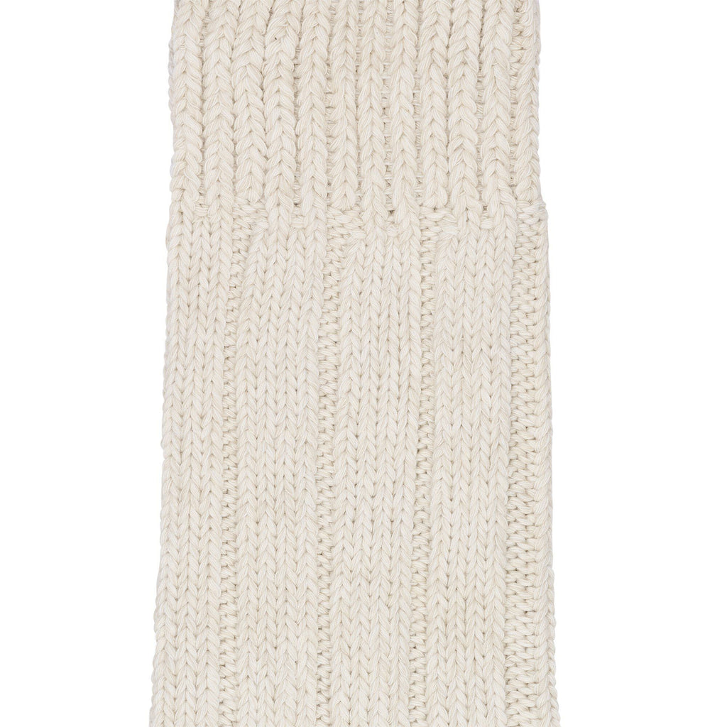 Close-up detail of chunky ribbed knit cotton textile in a vertical pattern