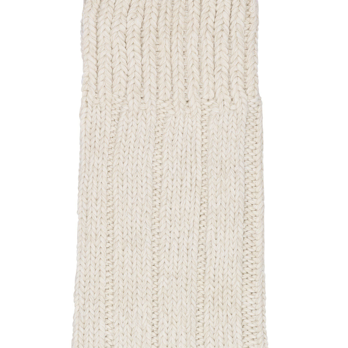 Close-up detail of chunky ribbed knit cotton textile in a vertical pattern