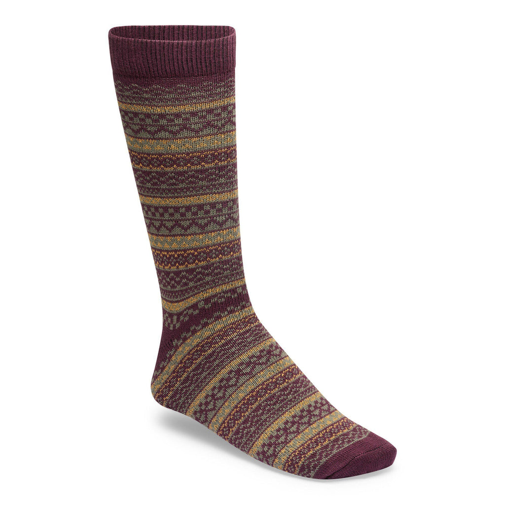 Birkenstock crew-length knit sock with Fair Isle stripe pattern on white background