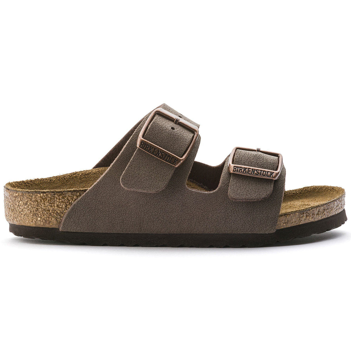 Birkenstock Kids Arizona two-strap sandal with buckle closures and cork footbed, side view