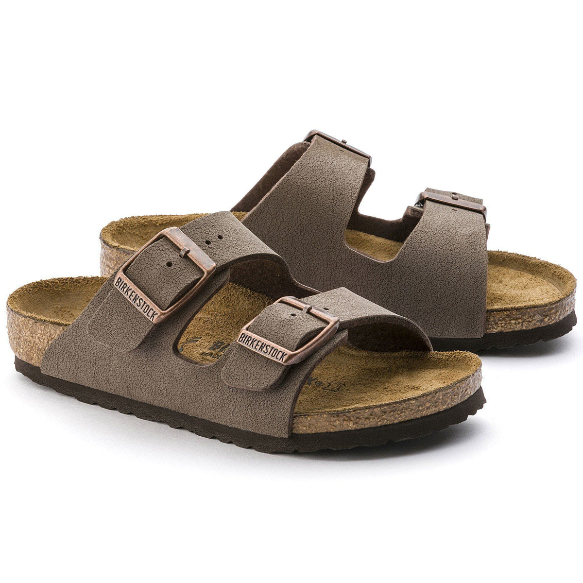 Birkenstock Kids Arizona two-strap sandals with cork footbed and adjustable buckles