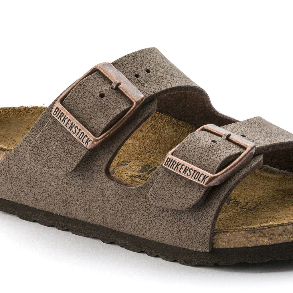 Birkenstock Arizona two-strap sandal with copper buckles and cork footbed