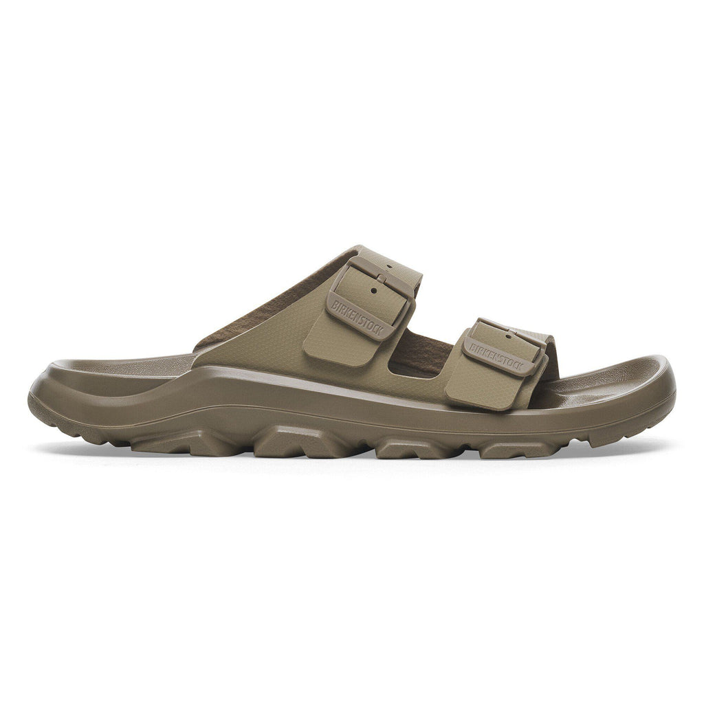 Birkenstock Mogami Terra slide sandal with double buckle straps and chunky lugged outsole