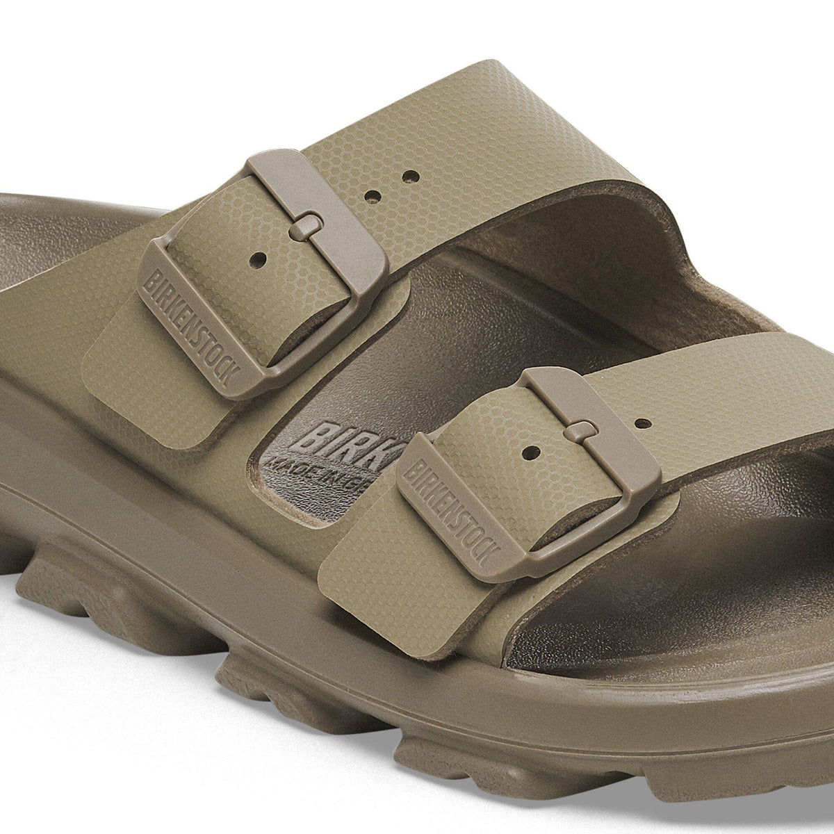 Birkenstock Mogami Terra slide sandal with two adjustable buckle straps and chunky lug sole