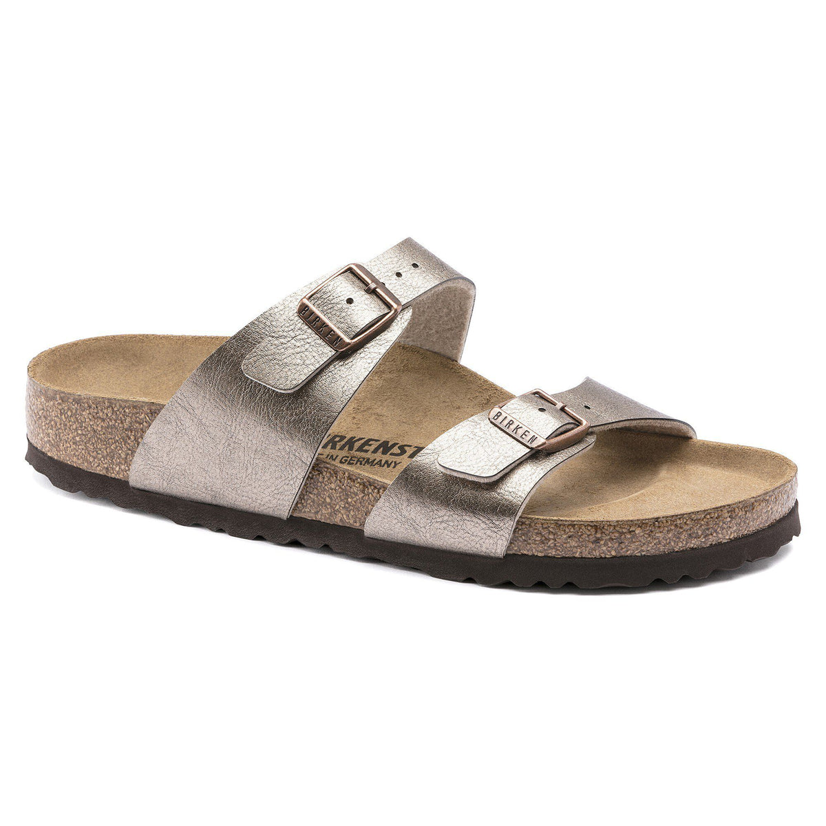 Birkenstock Sydney two-strap sandal with adjustable buckles on cork footbed sole
