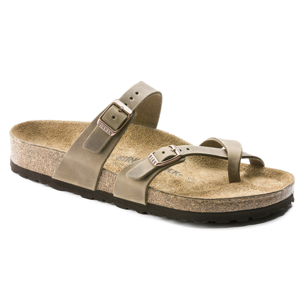 Birkenstock Mayari oiled leather sandal with toe loop and dual adjustable buckle straps