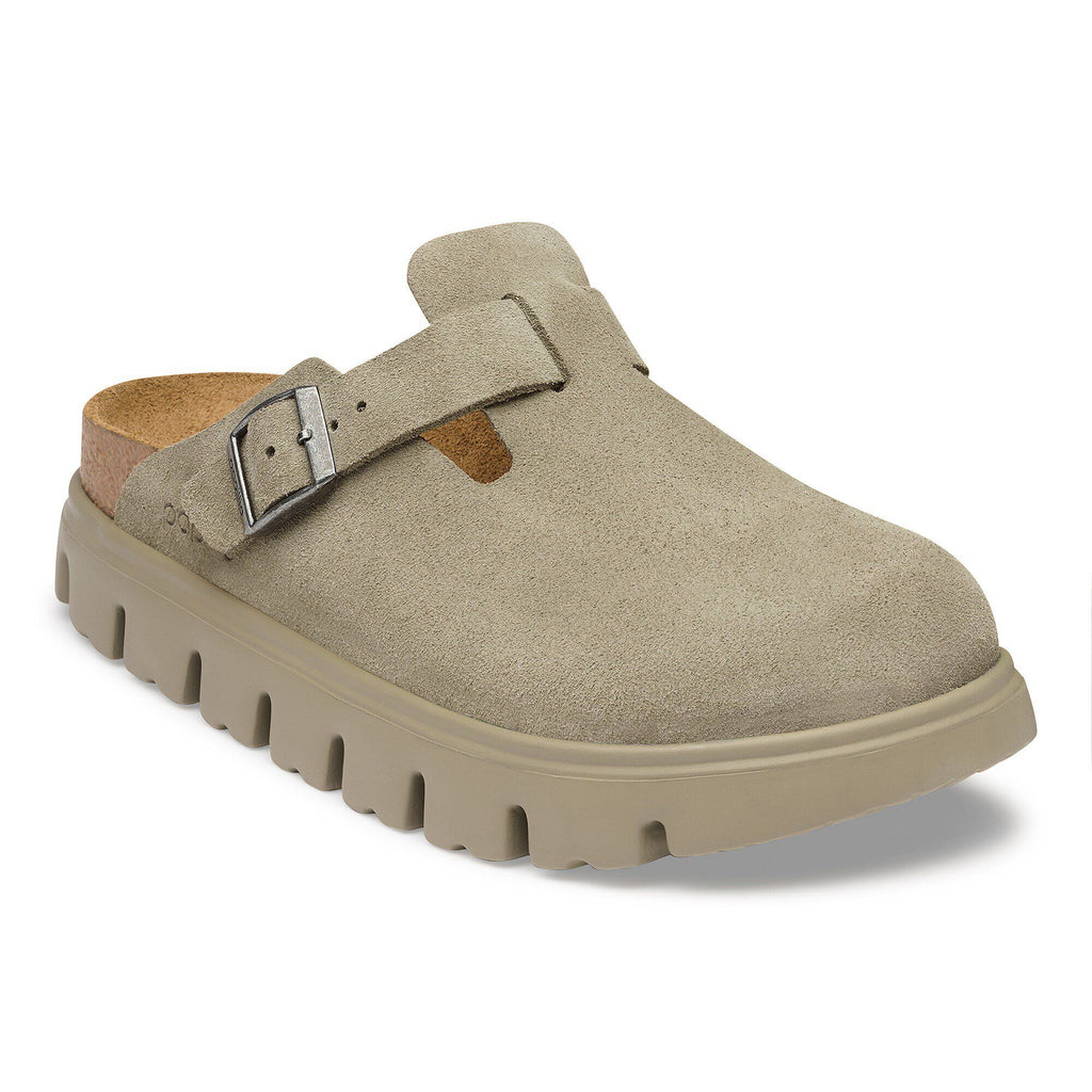 Birkenstock Boston Chunky suede leather clog with buckle strap and chunky lug sole
