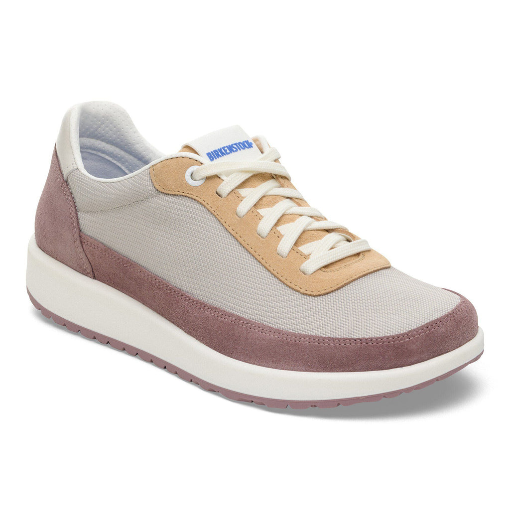Birkenstock Honnef lace-up sneaker with suede overlays and mesh upper on white sole