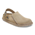 Birkenstock Lutry suede clog with slingback strap and cork footbed, side view