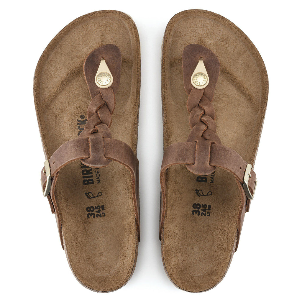 Birkenstock Gizeh Braid thong sandals with braided leather strap and adjustable buckle, top view