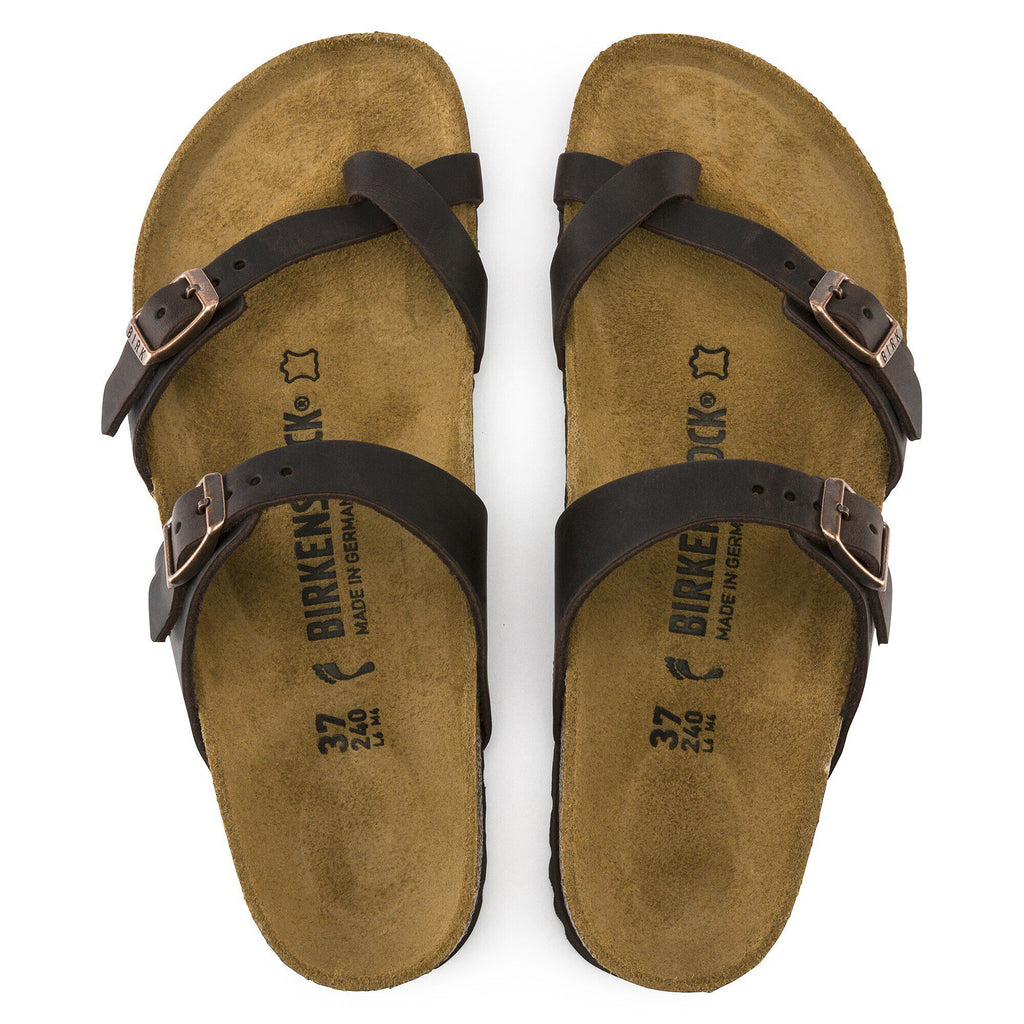 Birkenstock Mayari oiled leather sandals with two buckle straps shown from above