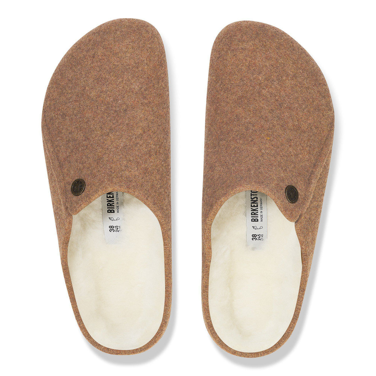 Birkenstock Zermatt shearling slippers shown from above, displaying wool lining interior