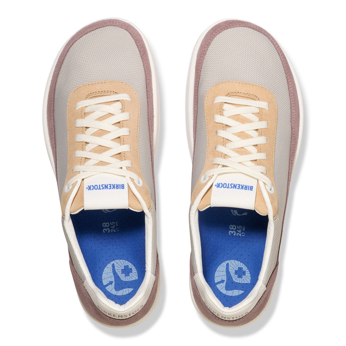 Birkenstock Honnef sneakers shown from above displaying blue footbed and lace-up design