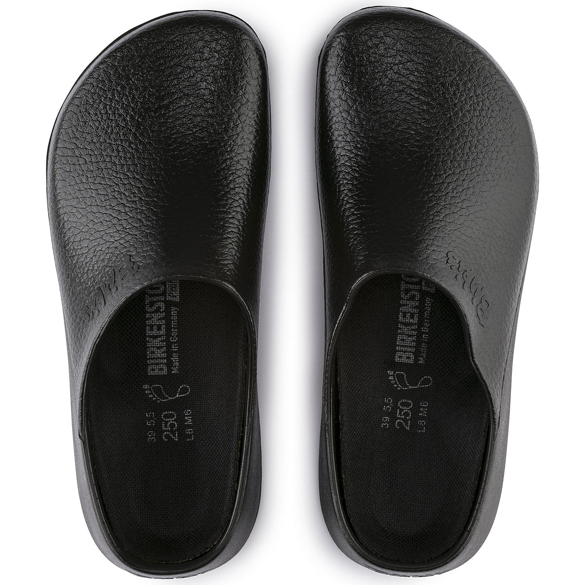 Birkenstock Super Birki closed-toe clogs viewed from above showing textured leather uppers and footbed