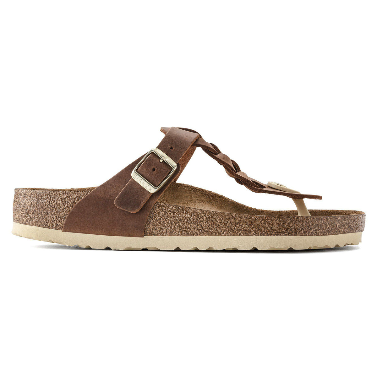 Birkenstock Gizeh Braid oiled leather thong sandal with braided strap and cork footbed