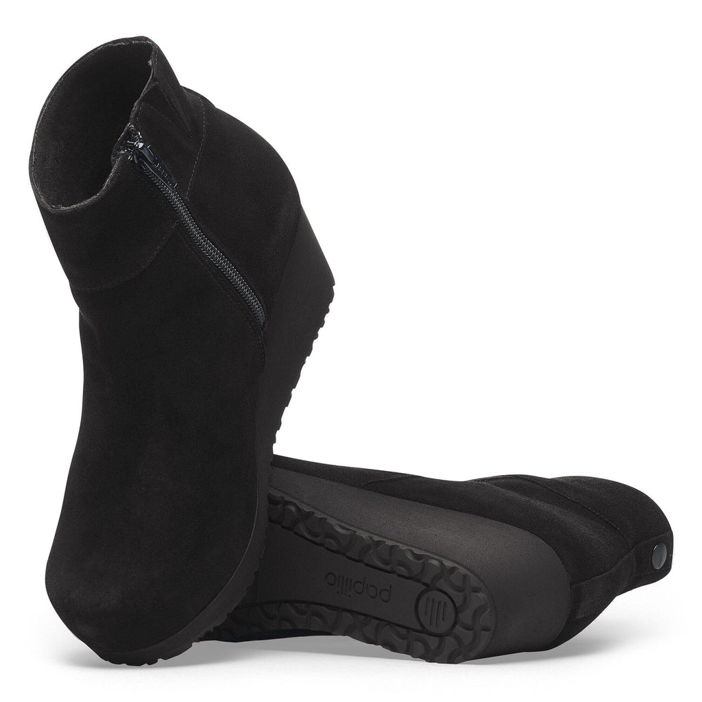 Papillio by Birkenstock black suede ankle boot with side zipper and wedge sole
