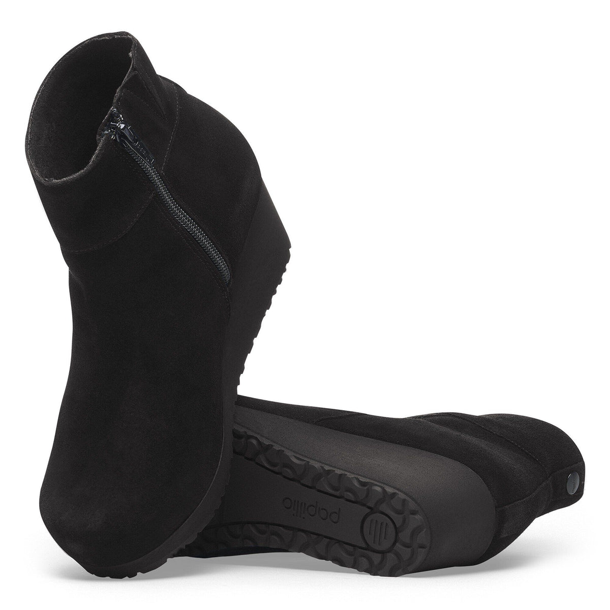 Papillio by Birkenstock black suede ankle boot with side zipper and wedge sole