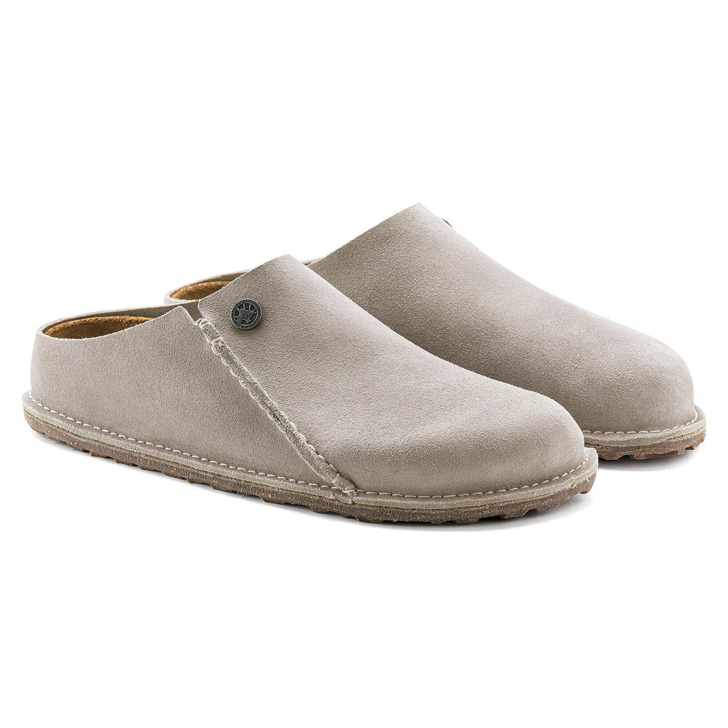Birkenstock Zermatt slip-on clogs in suede leather shown as a pair angled view