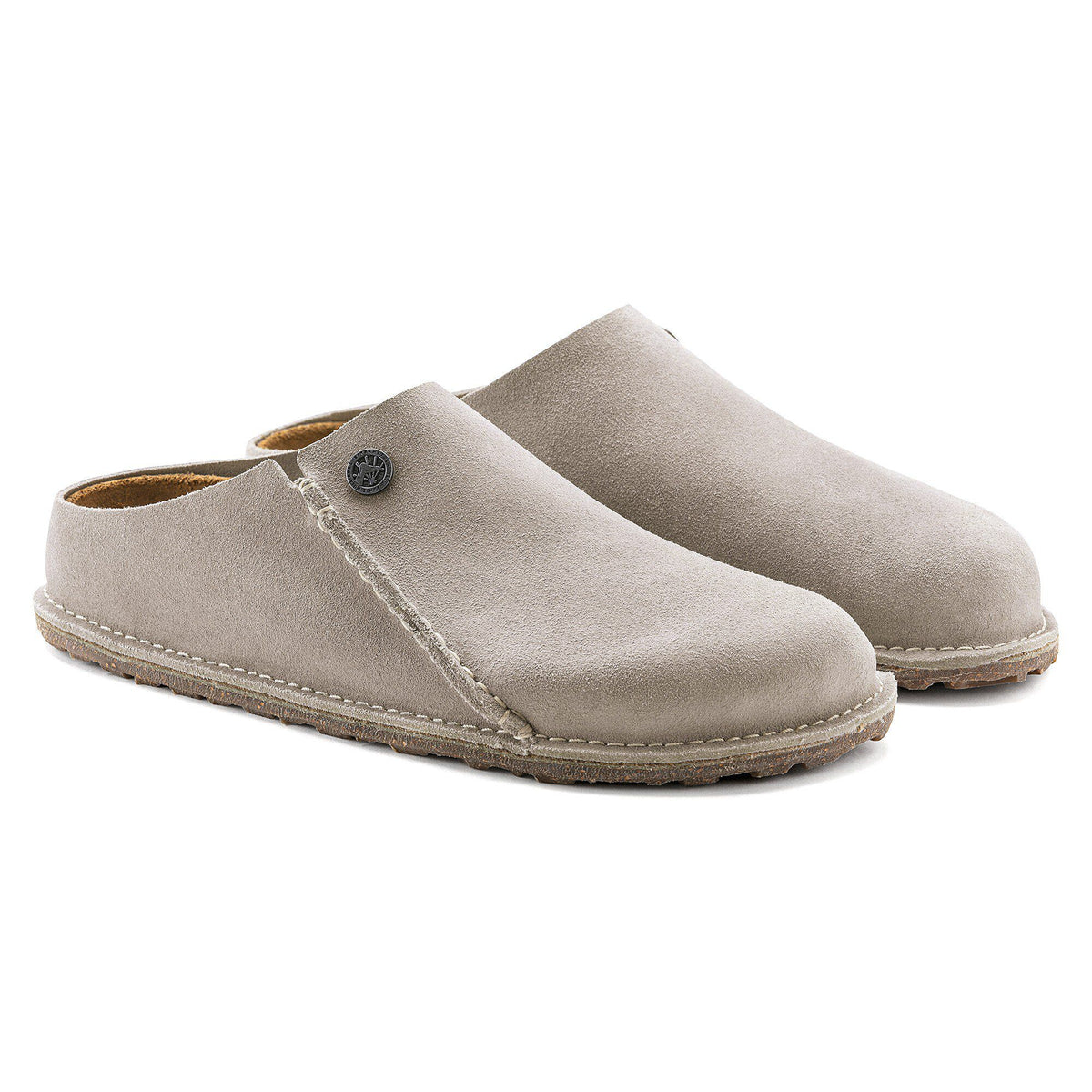 Birkenstock Zermatt slip-on clogs in suede leather shown as a pair angled view
