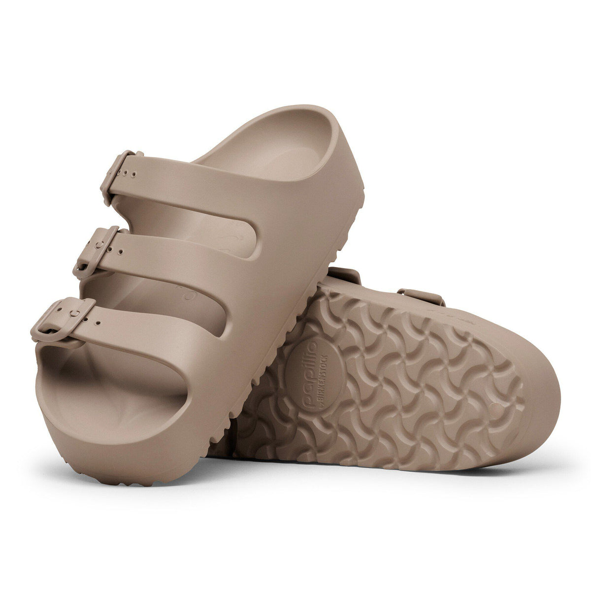 Birkenstock Papillio Florida platform EVA sandals with two adjustable buckle straps, shown as a pair