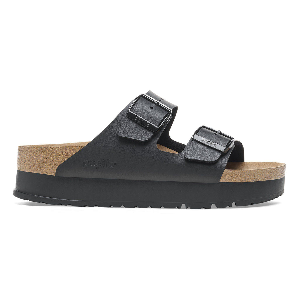 Birkenstock Papillio Arizona platform sandal with two adjustable buckle straps and cork footbed