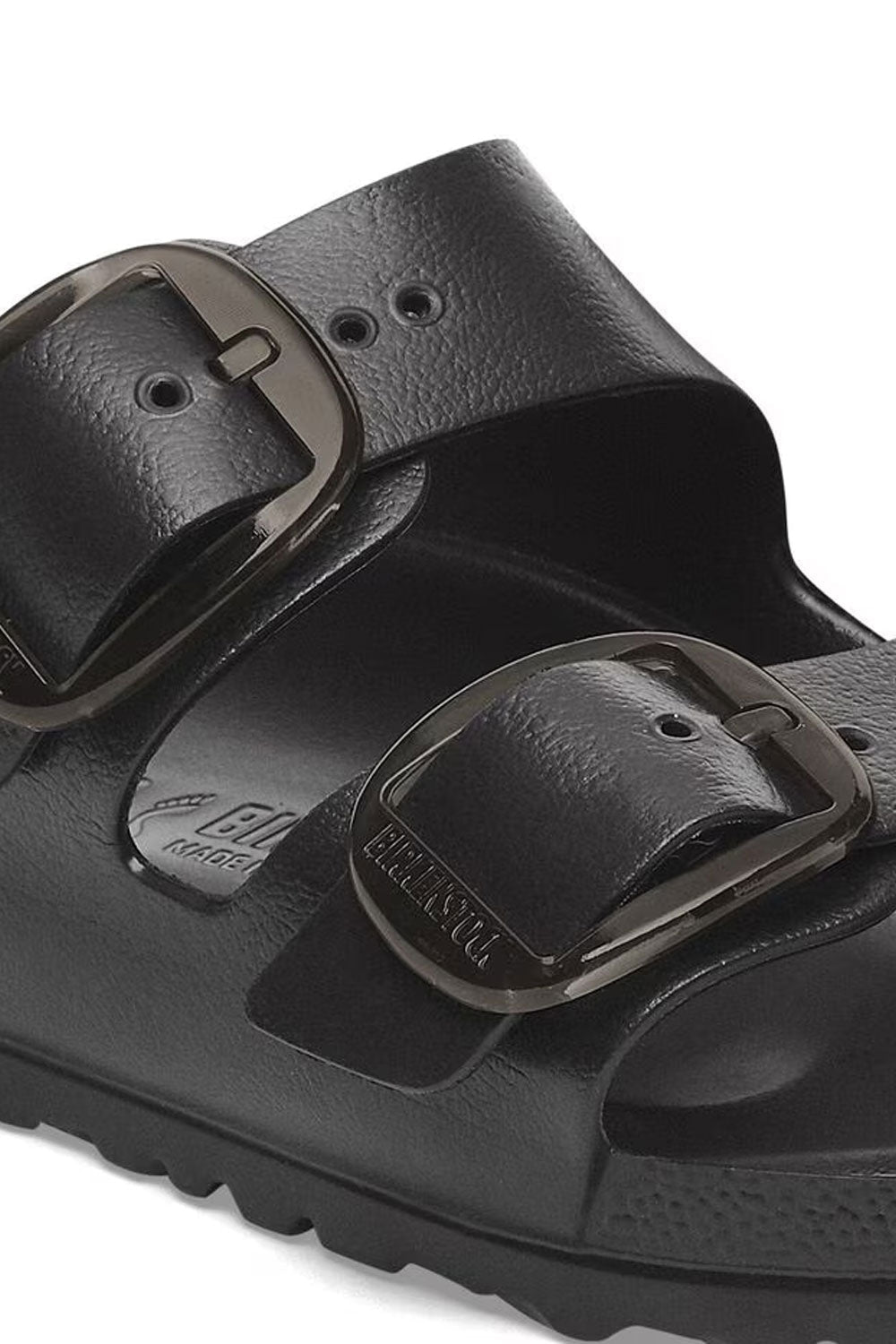 Close-up detail of Birkenstock Arizona Big Buckle EVA sandal showing two oversized buckle straps
