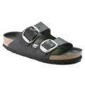 Birkenstock Arizona Big Buckle two-strap slide sandal with cork footbed, angled side view