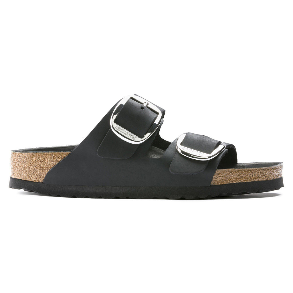Birkenstock Arizona Big Buckle sandal with two oversized silver buckles and cork footbed