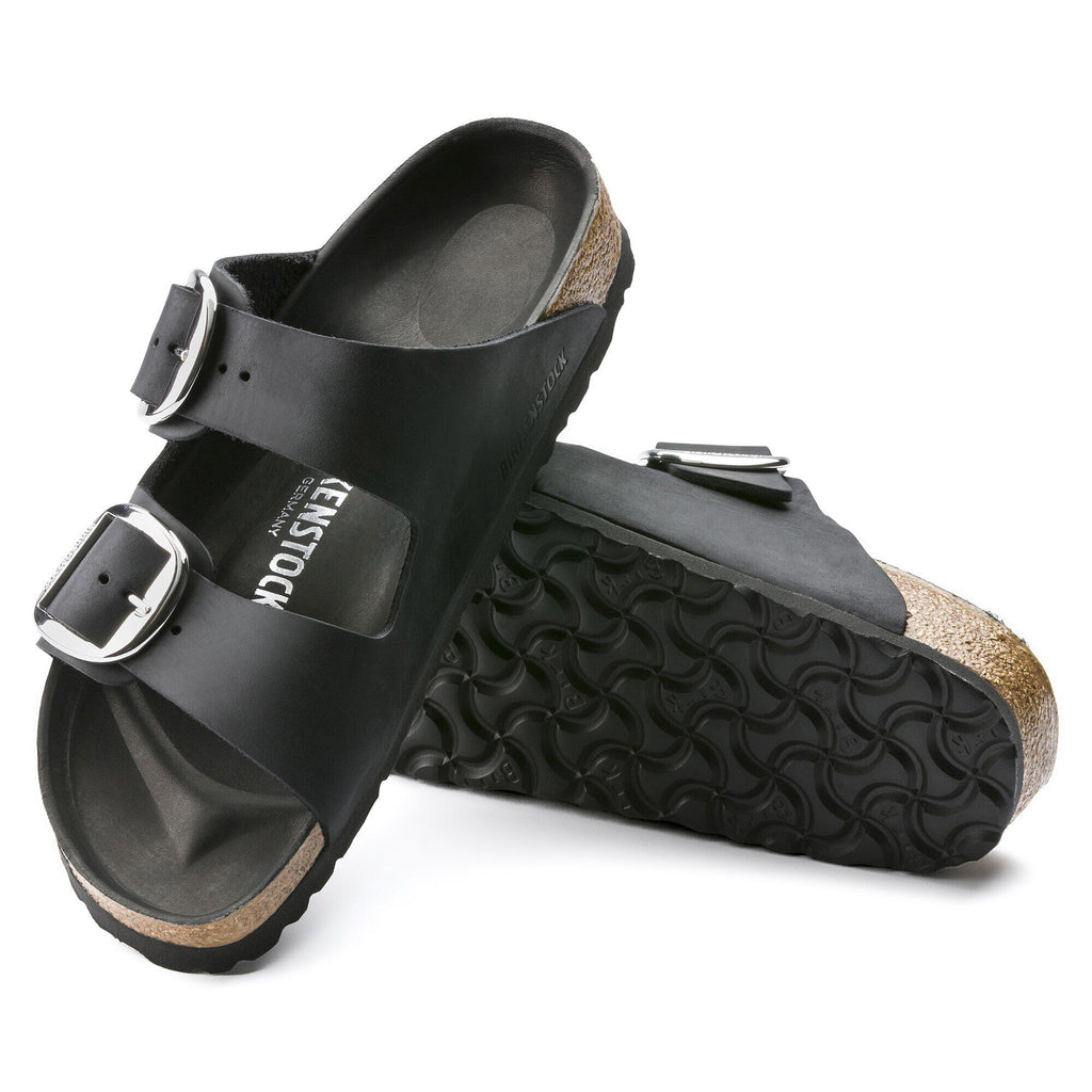 Birkenstock Arizona Big Buckle sandals shown from top and sole angle on white background