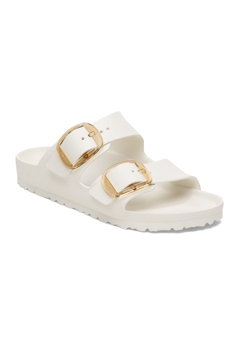 Birkenstock Arizona Big Buckle EVA slide sandal with two straps and gold buckles