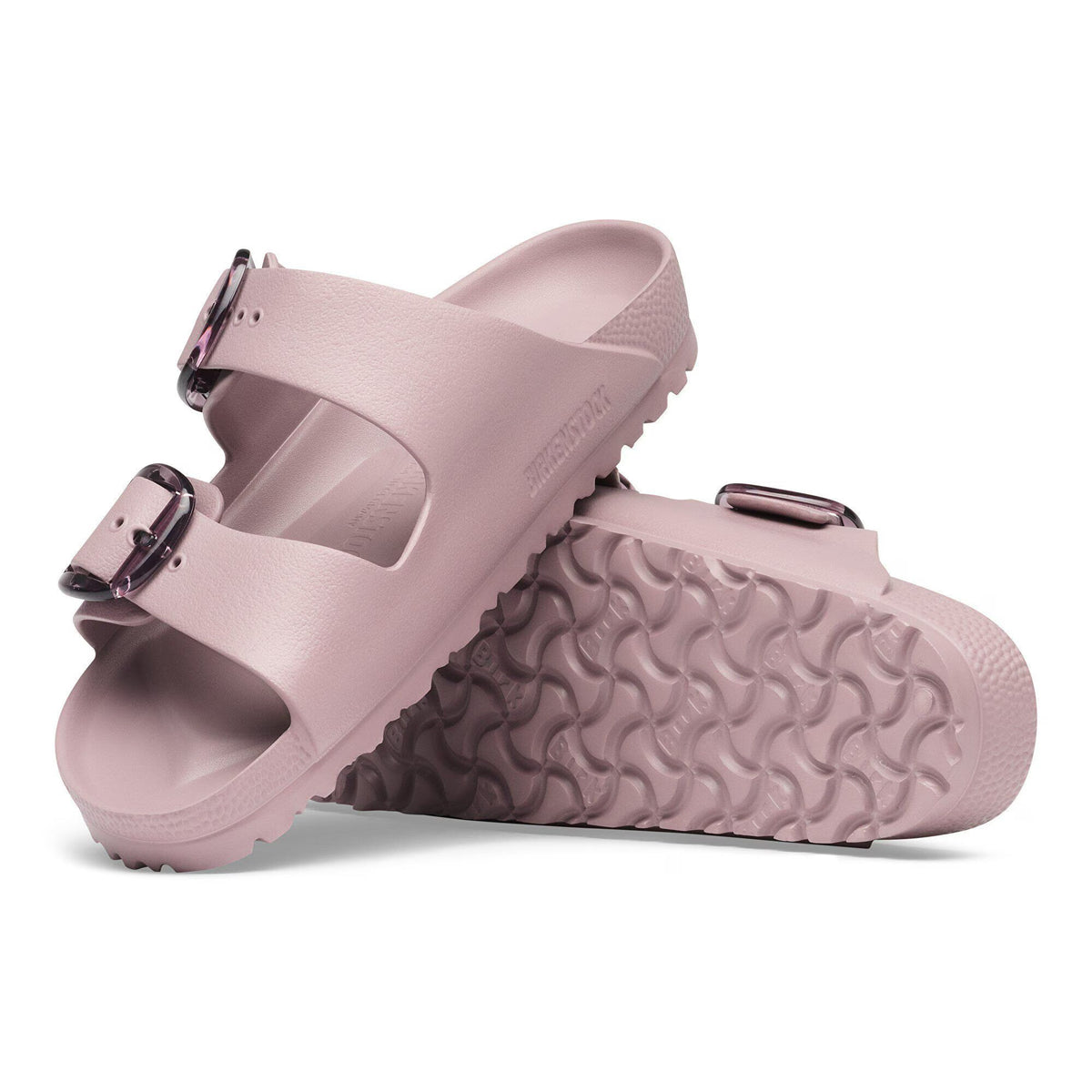 Birkenstock Arizona Big Buckle EVA sandals with double straps and textured chunky sole, angled pair view