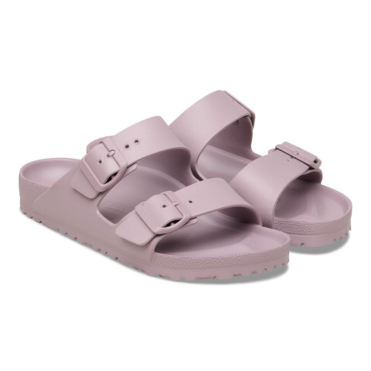 Birkenstock Arizona EVA two-strap slide sandals with buckle adjustments on white background