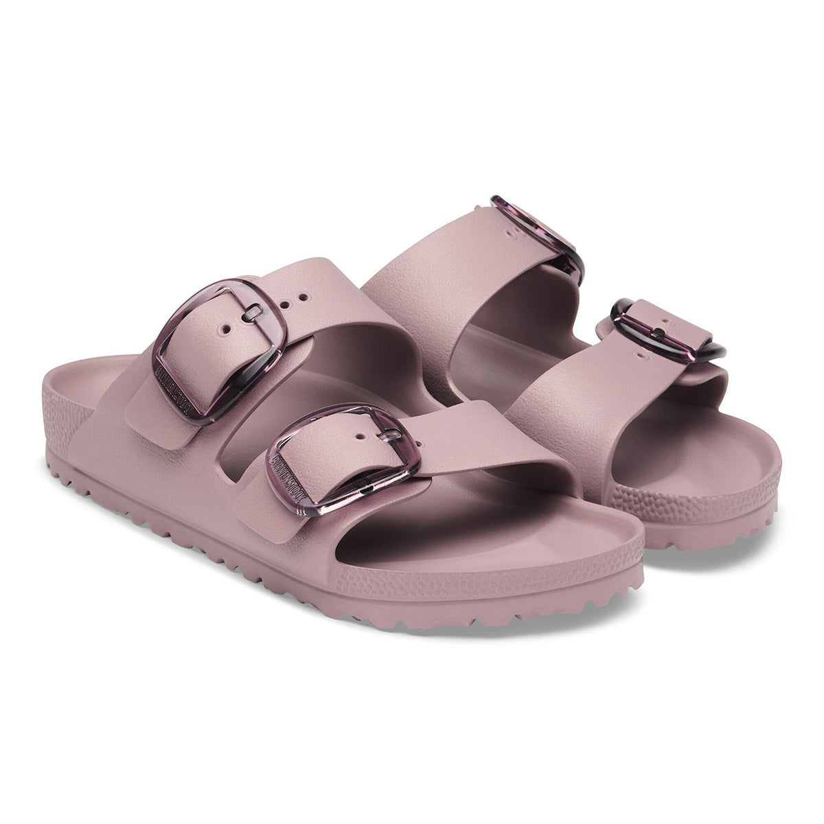 Birkenstock Arizona Big Buckle EVA sandals with two straps and metallic buckles on white background